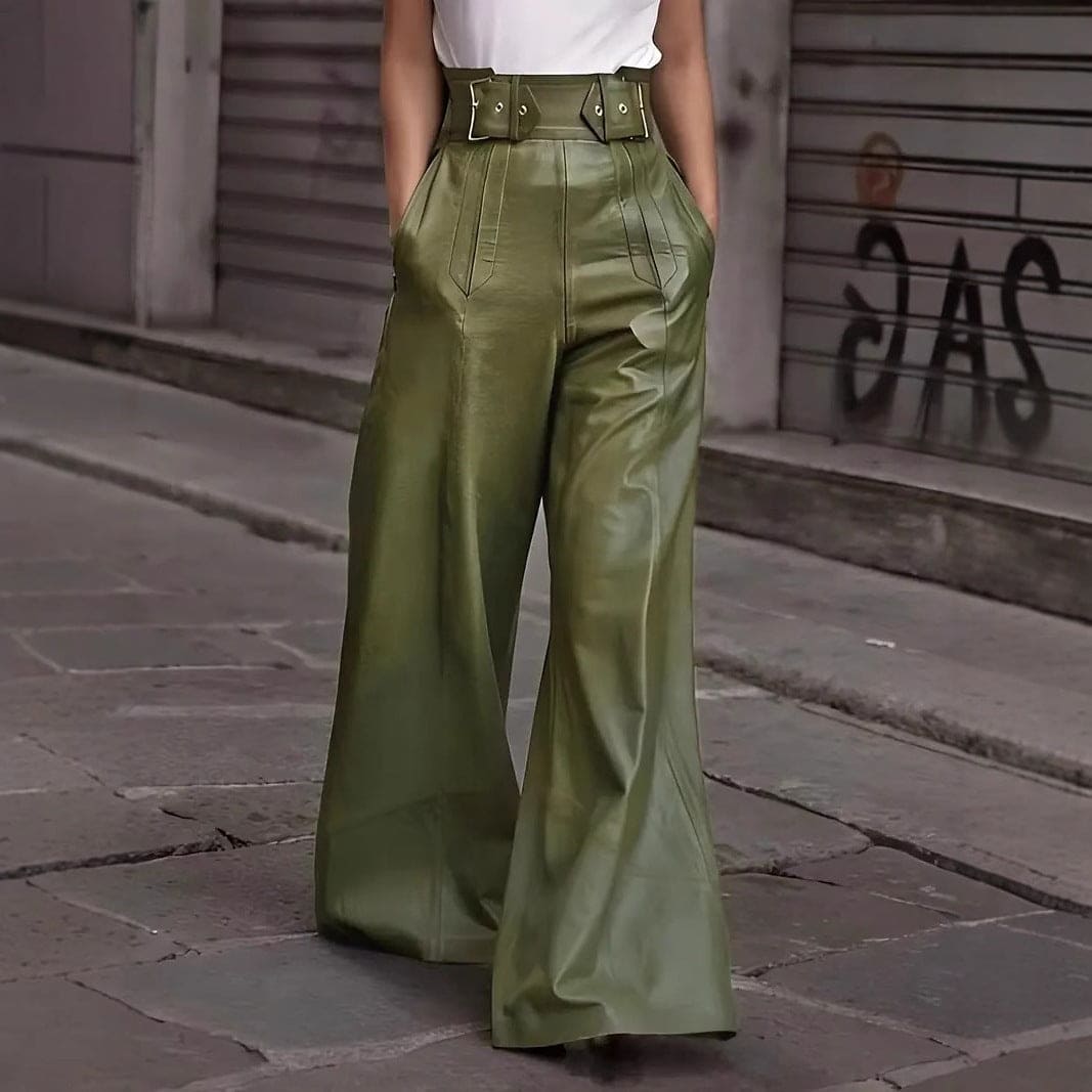 Fashion high waist leather pants with pockets
