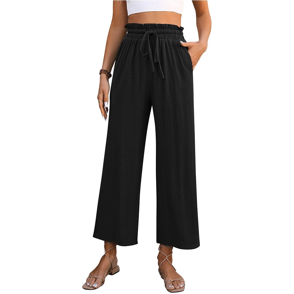 Drawstring High Waist Straight Pants Summer Casual Loose Wide Leg Trousers