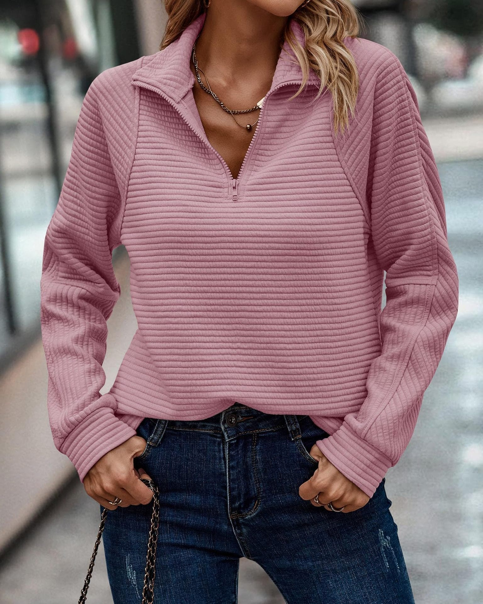 Women's Zipper Stand Collar Sweatshirt