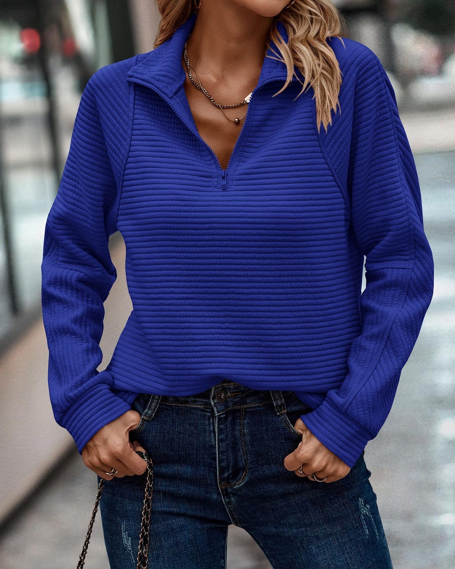 Women's Zipper Stand Collar Sweatshirt