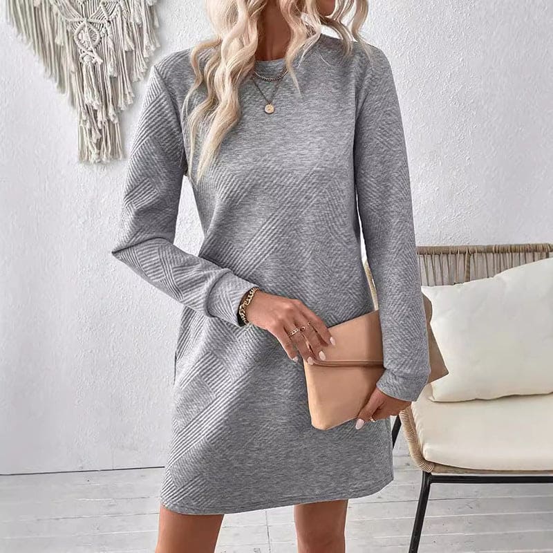 Checkered texture dress with long sleeves