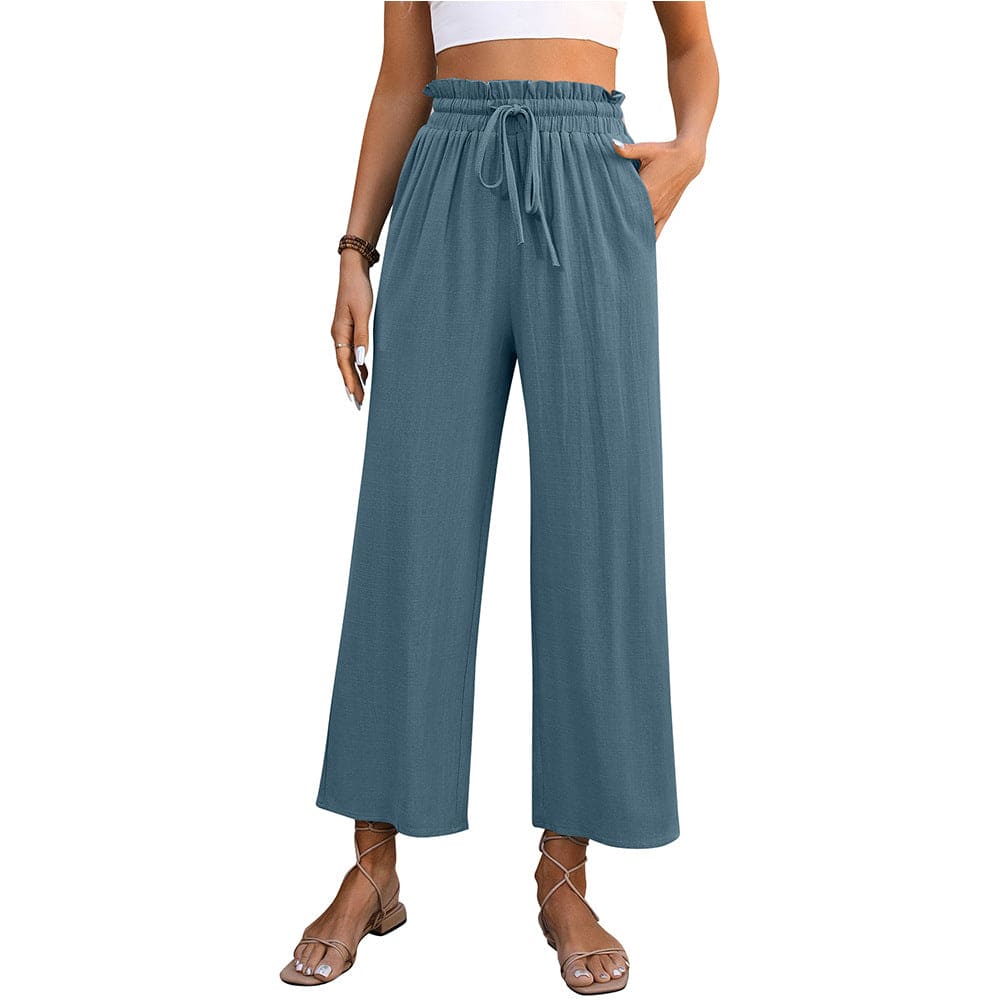 Drawstring High Waist Straight Pants Summer Casual Loose Wide Leg Trousers