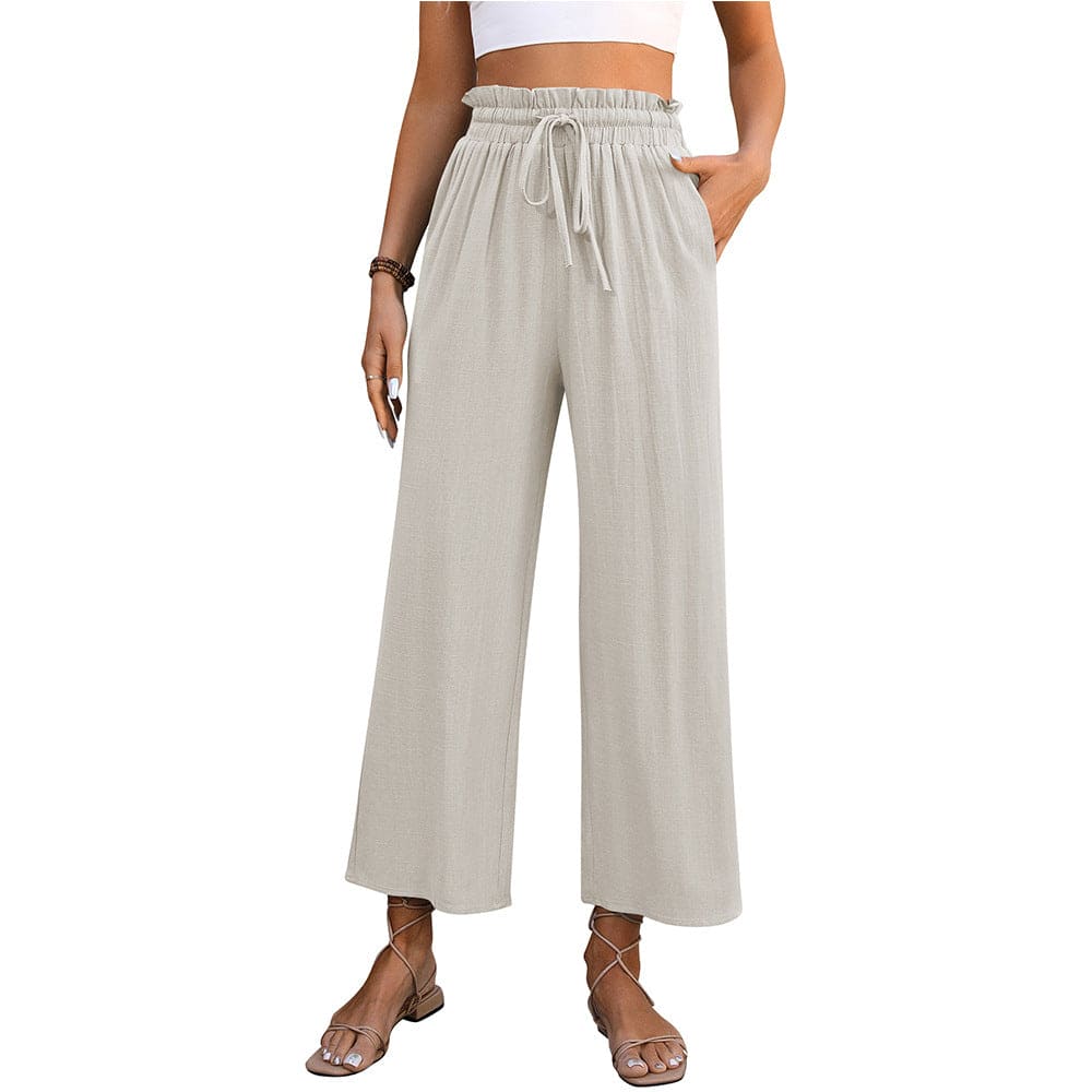 Drawstring High Waist Straight Pants Summer Casual Loose Wide Leg Trousers
