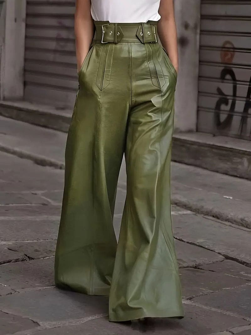 Fashion high waist leather pants with pockets