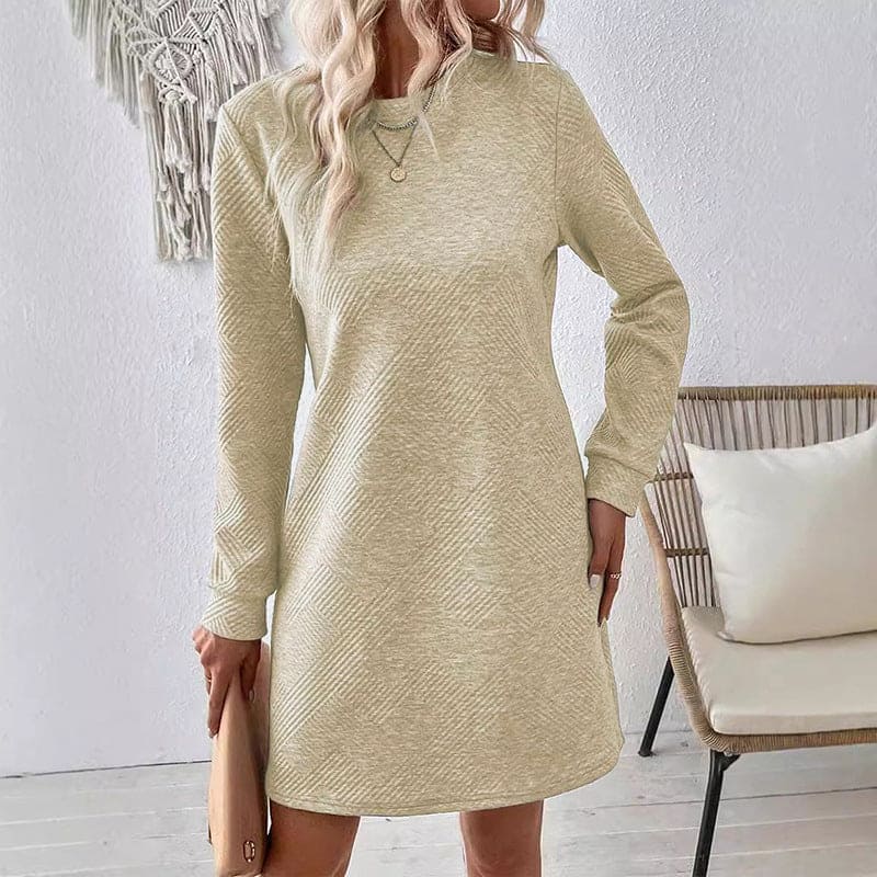 Checkered texture dress with long sleeves