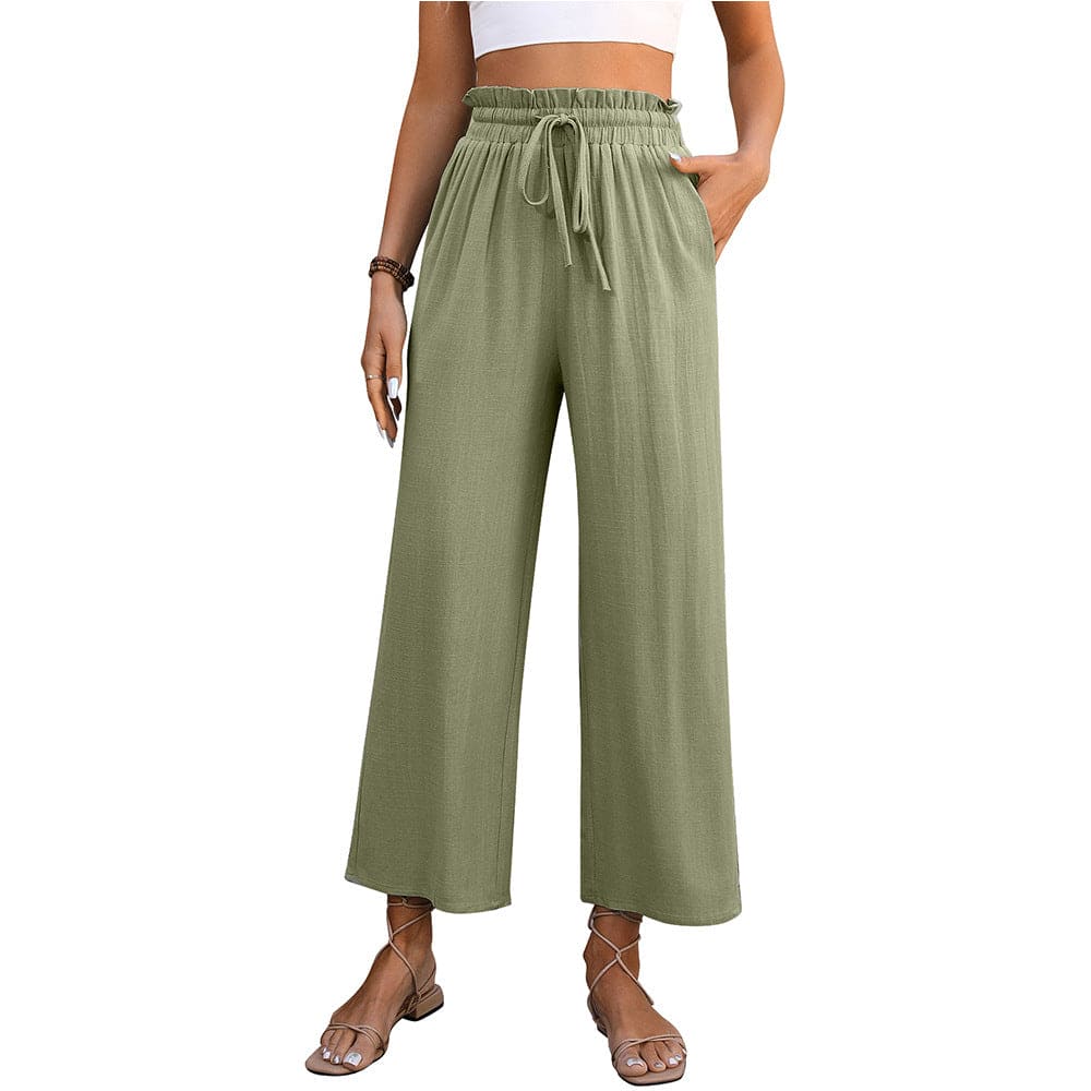 Drawstring High Waist Straight Pants Summer Casual Loose Wide Leg Trousers