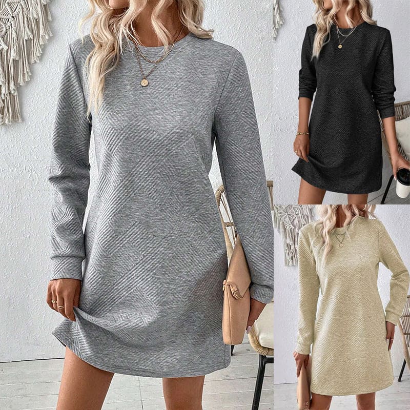 Checkered texture dress with long sleeves